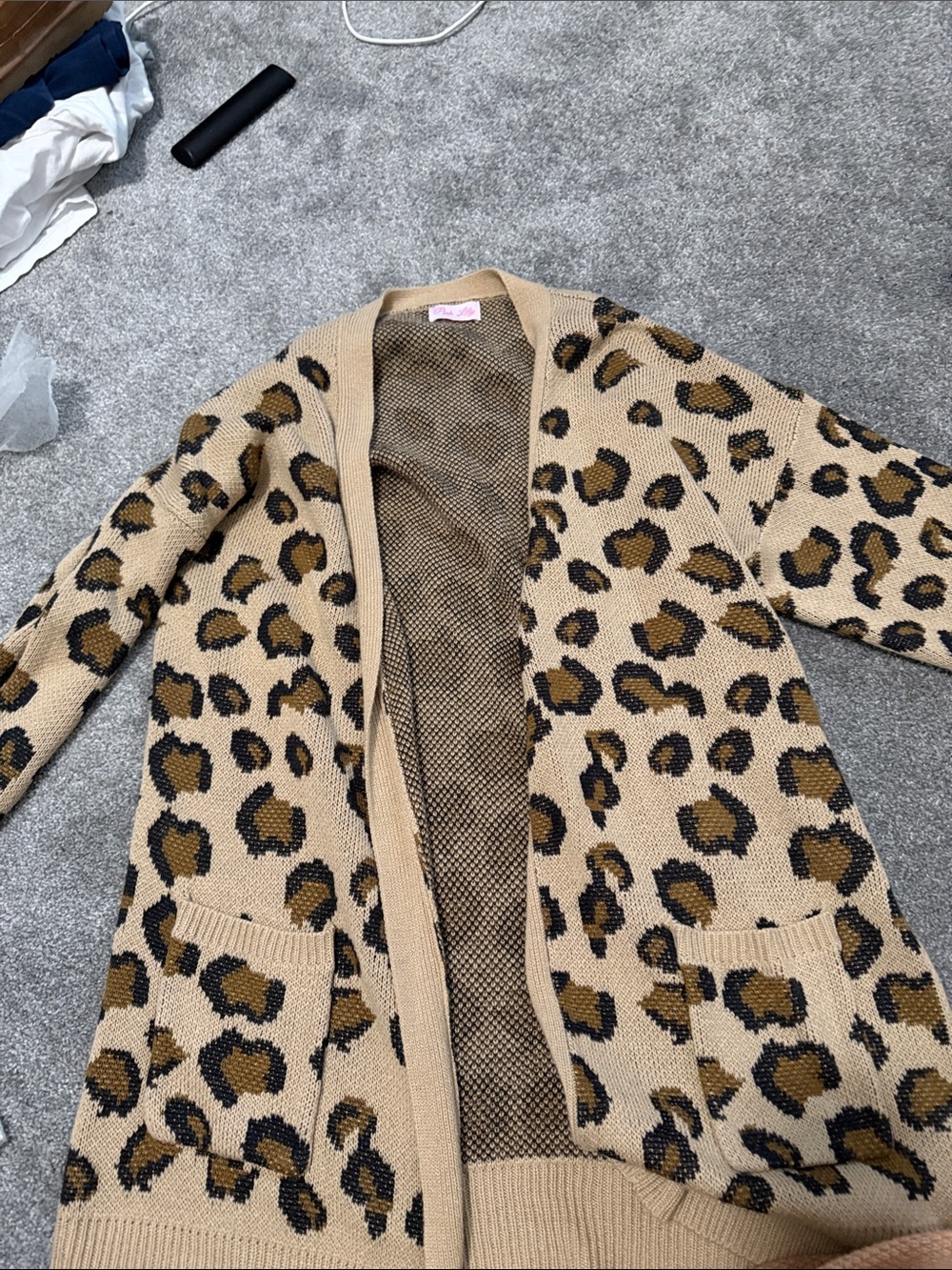 Pink Lily Tan Leopard Print Open-Front Cardigan